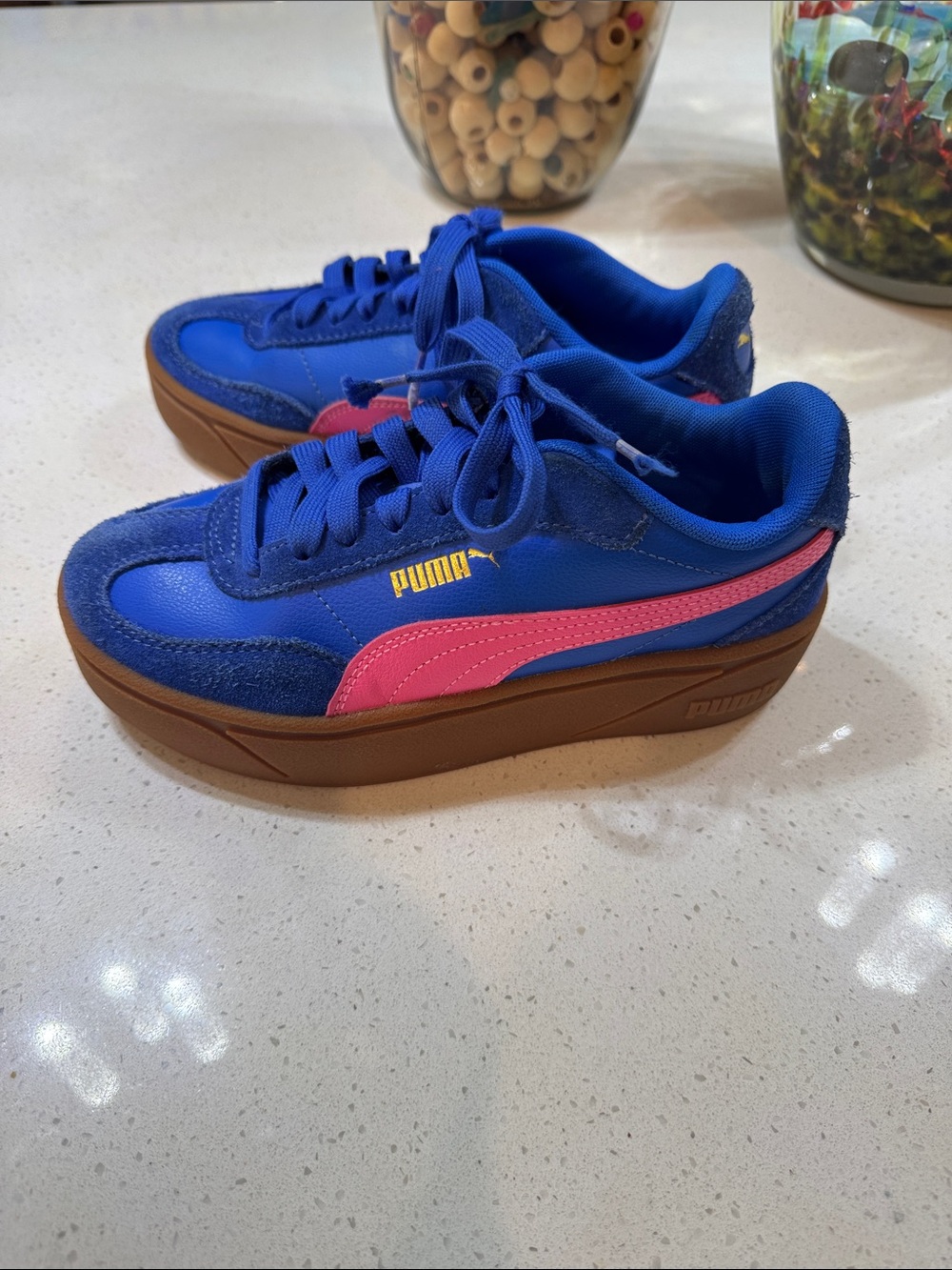 Puma Royal Blue and Bright Pink Platform Sneakers